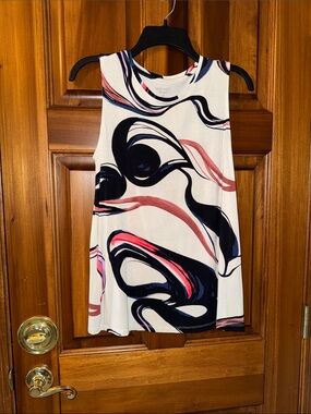 Nine West Cream Tank Top with Black and Pink Abstract Swirls